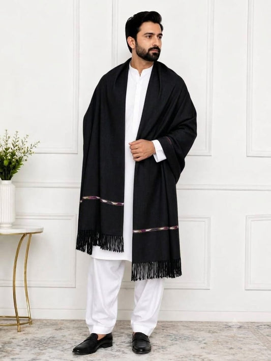 Orignal 64 Austrialn Pure Woolen Swati Shawl Black Color