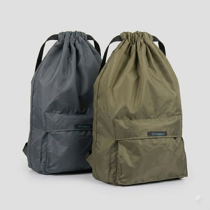 Pack of Two Drawstring Bags – , Waterproof, All-Purpose for Hajj Umrah College/Uni , Gym & Daily Use ( Olive Green + Grey)