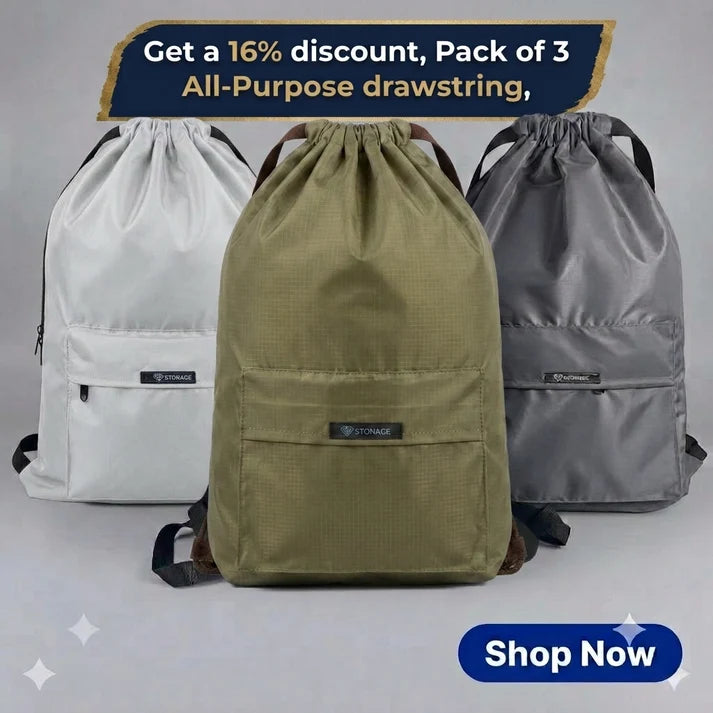 Three (3) Drawstring Bags – , Waterproof, All-Purpose for Hajj Umrah College/Uni , Gym & Daily Use ( Light Grey + Olive Green + Dark Grey )