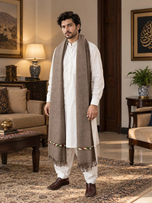 IBEX Sadabahar Swati Kaadi Shawl , Pure and Original Woolen Greyish Color