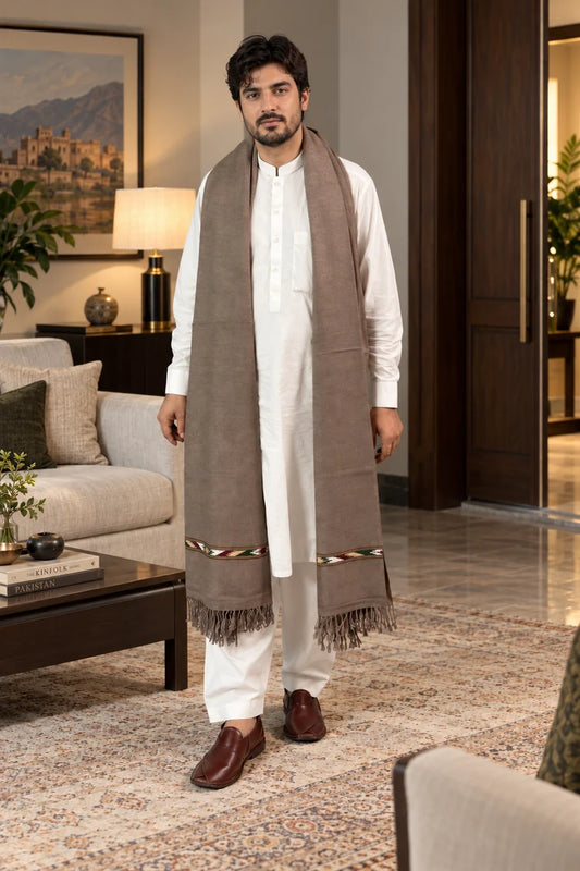 IBEX Sadabahar Swati Kaadi Shawl , Pure and Original Woolen, Sand Beig Color