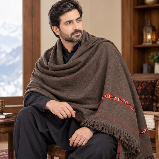 Herati - Handmade Wool Shawl, Dark Brown