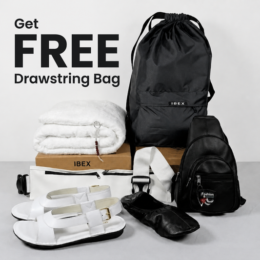 Get Free Drawstring Bag (Of Rs-1,500/-) with 7 in 1 Hajj & Umrah Essentials – One Complete kit.