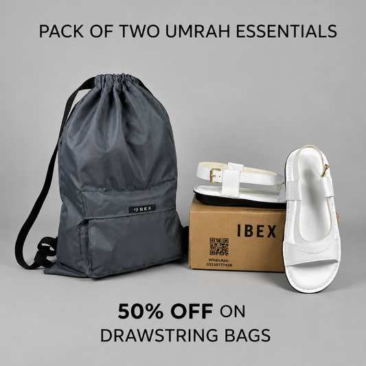 2 In 1 Hajj & Umrah Combo, Drawstring Bag + Haj Umrah Premium Slippers