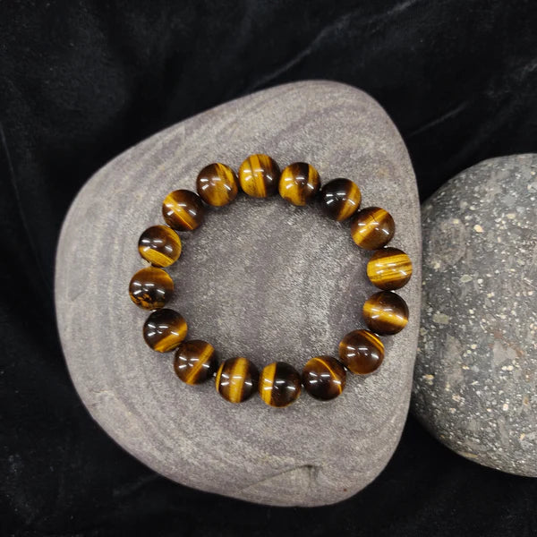Tiger Eye Stone Bracelet , Unisex, Free Size Fit for All( 16 Beads ,12mm size) Elastic
