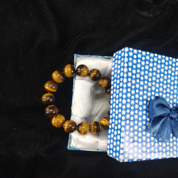 Tiger Eye Stone Bracelet , Unisex, Free Size Fit for All( 16 Beads ,12mm size) Elastic