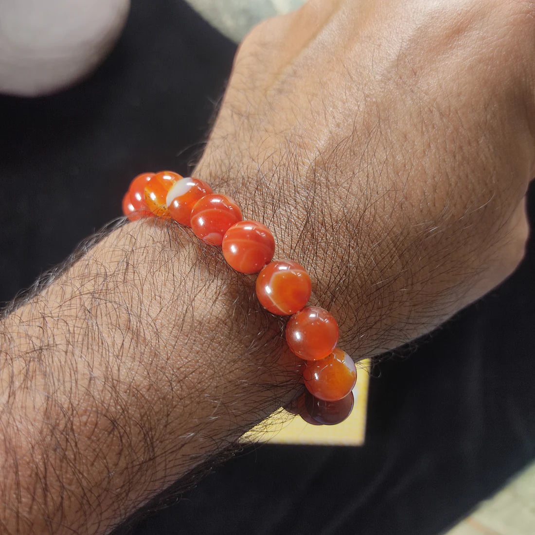 Red (Yamani) Aqeeq Stone Bracelet – Free Size Fit for All( 16 Beads ,10mm size) Elastic