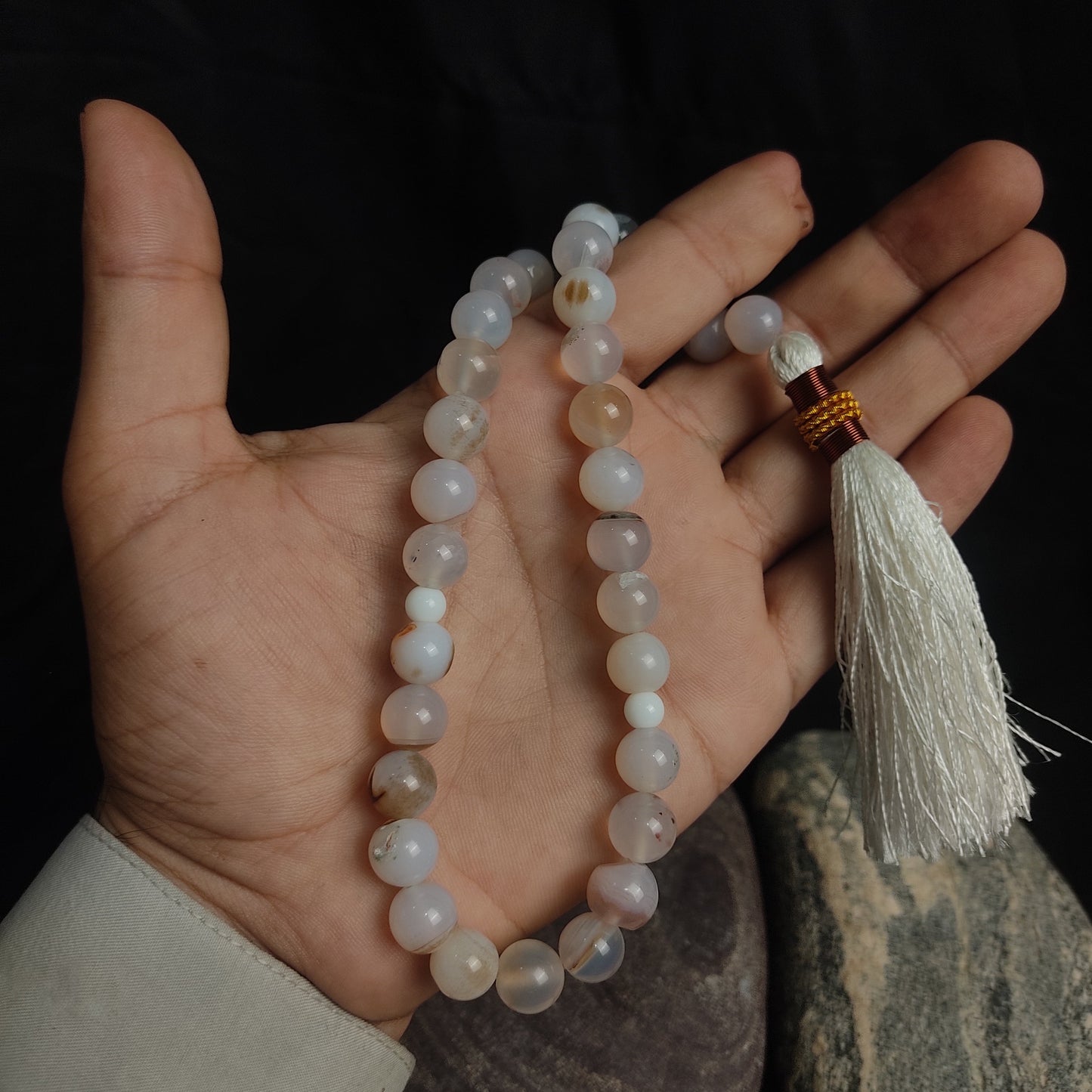 White Aqeeq Stone Tasbeeh Collection.