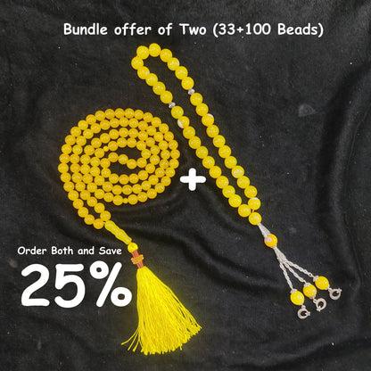 Zard Aqeeq  Stone Tasbih 10mm/33 Beads