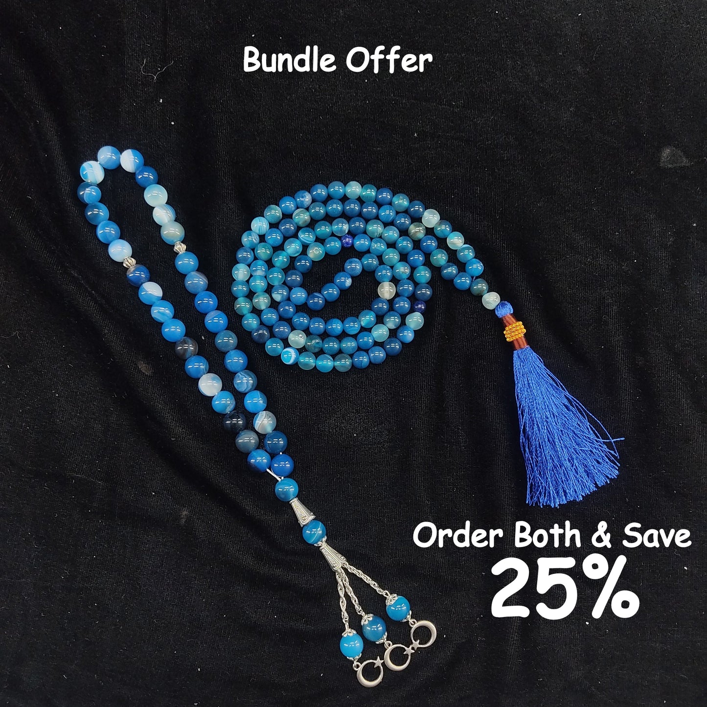 Blue  Aqeeq Tasbih 10mm/33 Beads