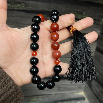 Red & Black  (Sulamaini)  Aqeeq Stone Tasbih 14 mm Size /21 Beads