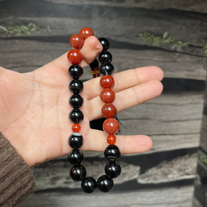 Red & Black  (Sulamaini)  Aqeeq Stone Tasbih 14 mm Size /21 Beads