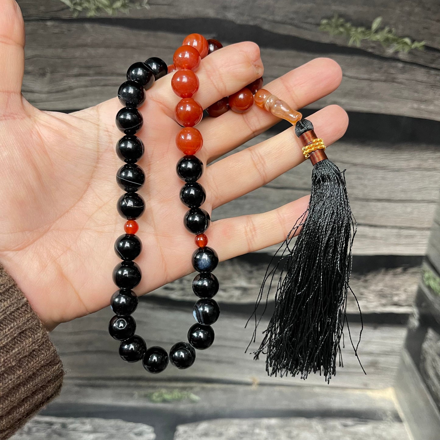 Red & Black  (Sulamaini)  Aqeeq Stone Tasbih 12mm 33 Beads Beads