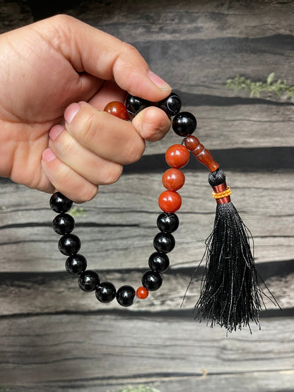 Red & Black  (Sulamaini)  Aqeeq Stone Tasbih 14 mm Size /21 Beads