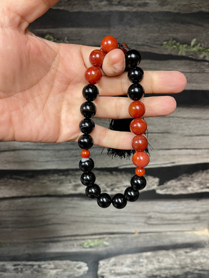 Red & Black  (Sulamaini)  Aqeeq Stone Tasbih 14 mm Size /21 Beads
