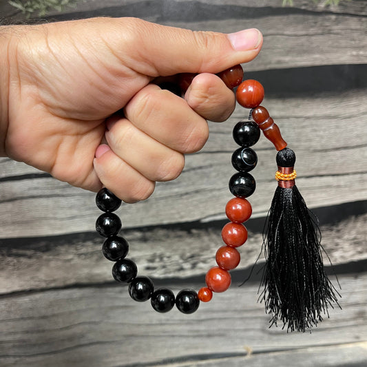 Red & Black  (Sulamaini)  Aqeeq Stone Tasbih 14 mm Size /21 Beads