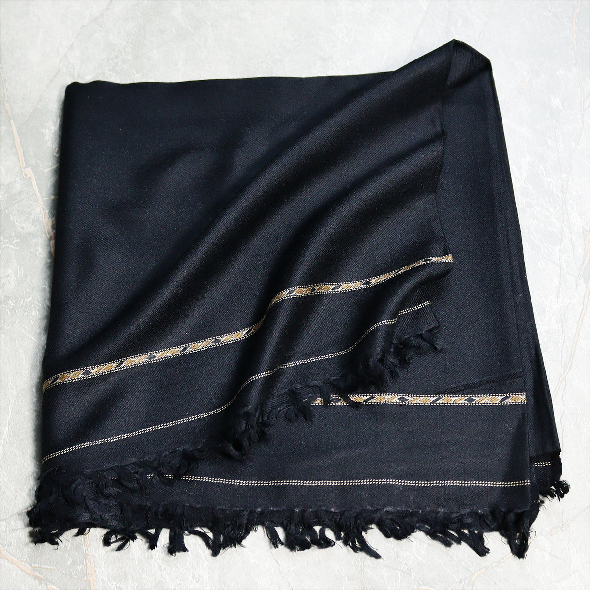 96 Wool Pashmina Swati Shawl  Black Color