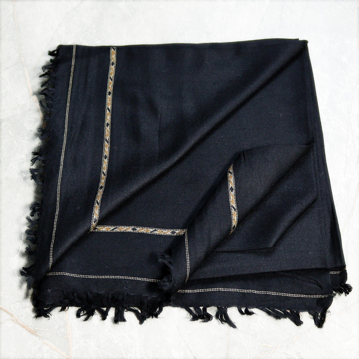 96 Wool Pashmina Swati Shawl  Black Color