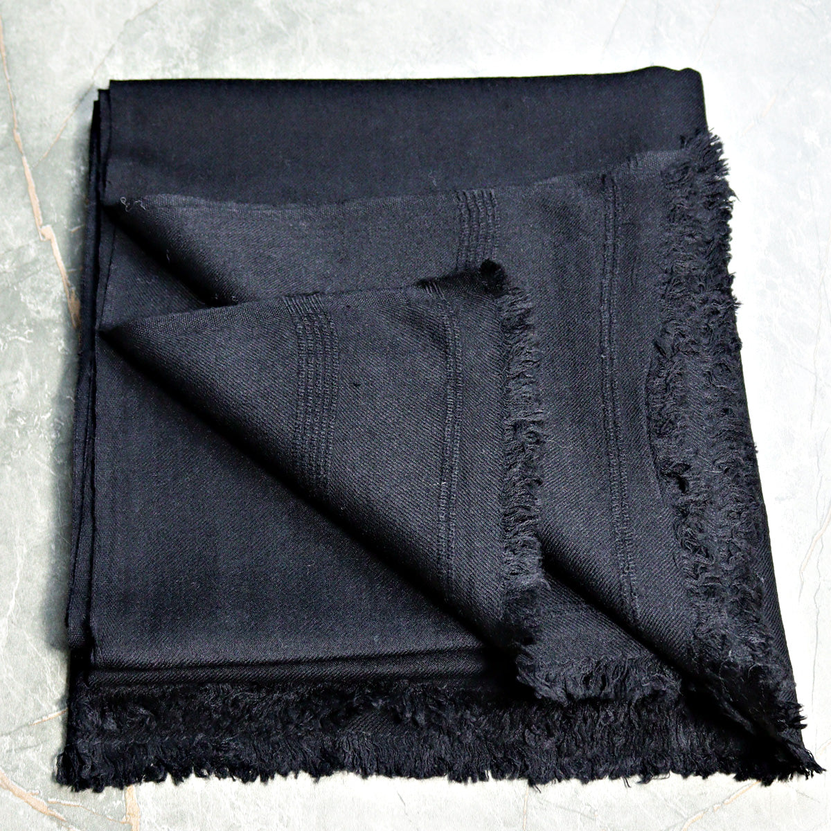 Handmade Swati Woolen Shawl with Designer Plain Black color