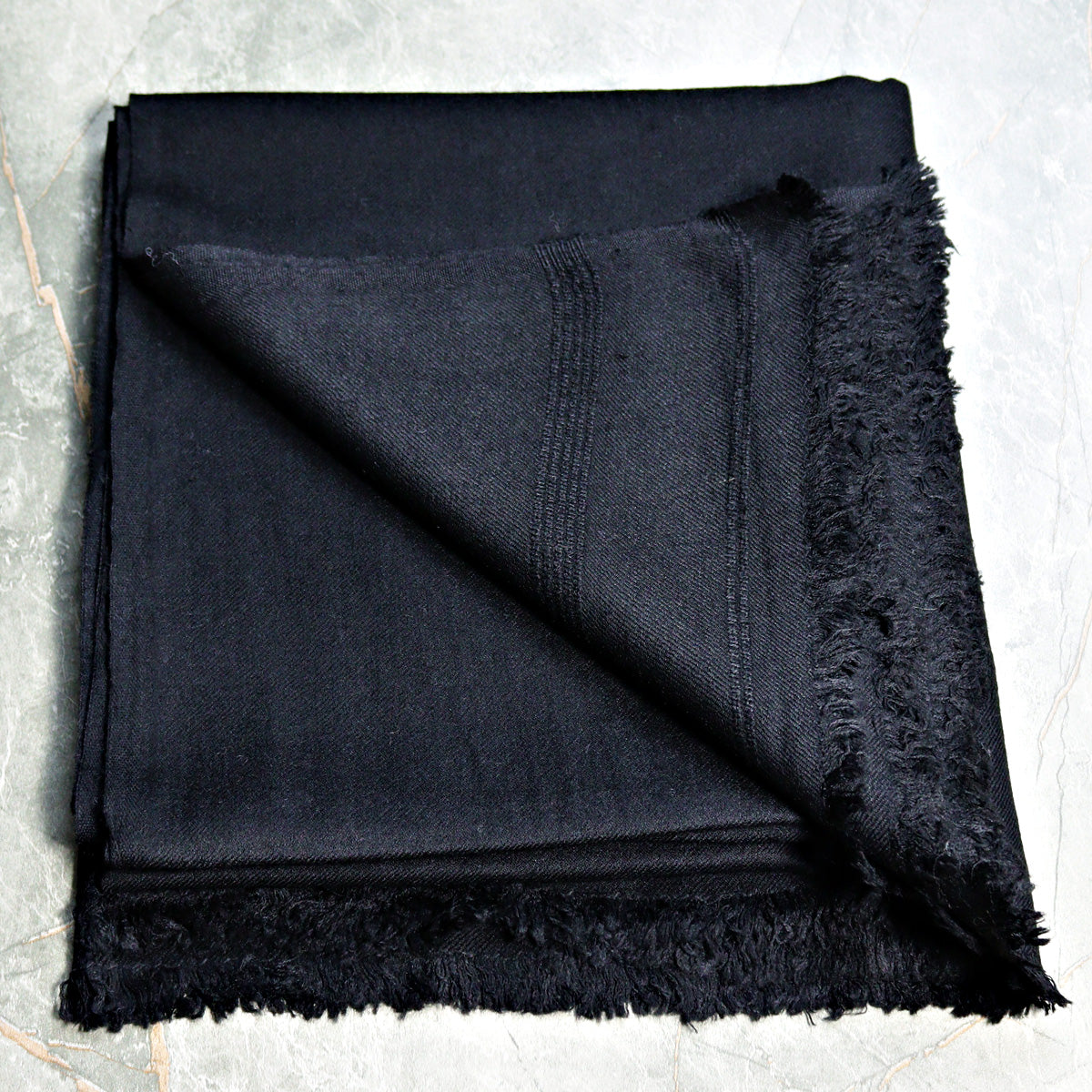 Handmade Swati Woolen Shawl with Designer Plain Black color