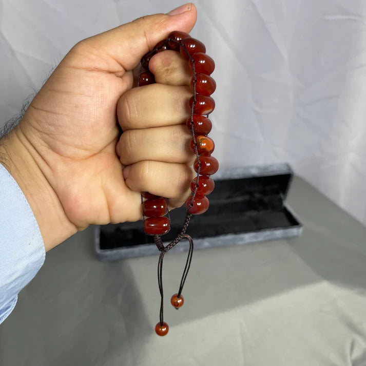 Turkish Round Yamni Red Aqeeq Stone Tasbeeh