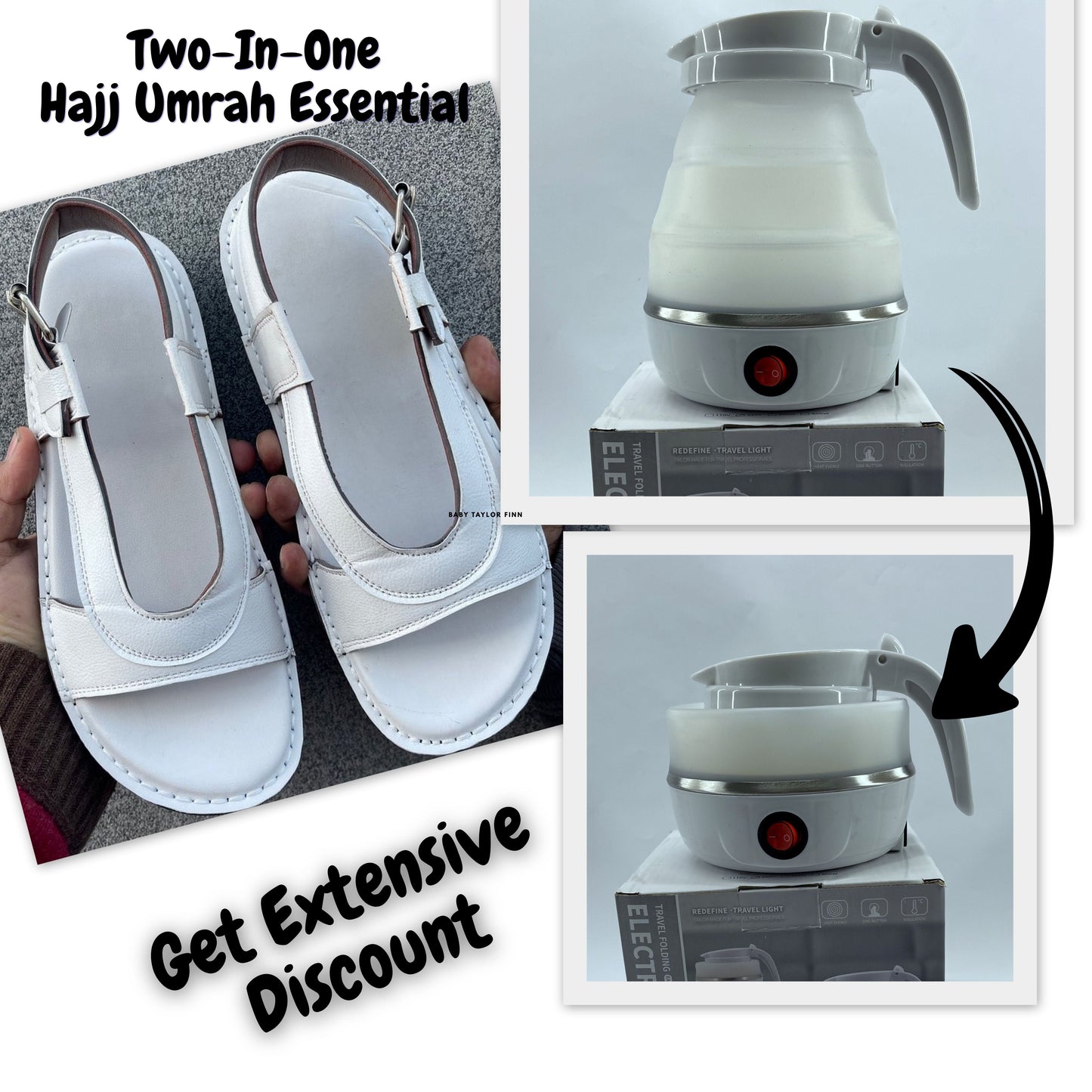2 in 1, Hajj & Umrah Essentials –(  Comfort Slipper  + Foldable Electric Kettle)