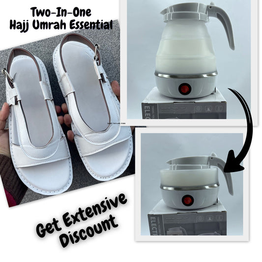 2 in 1, Hajj & Umrah Essentials –(  Comfort Slipper  + Foldable Electric Kettle)