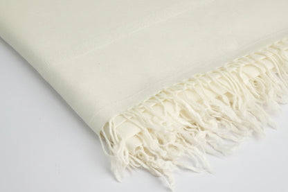 72 Count Premium Swati Wool Shawl Plain Off-White Color, Original, Handmade. long Tassels