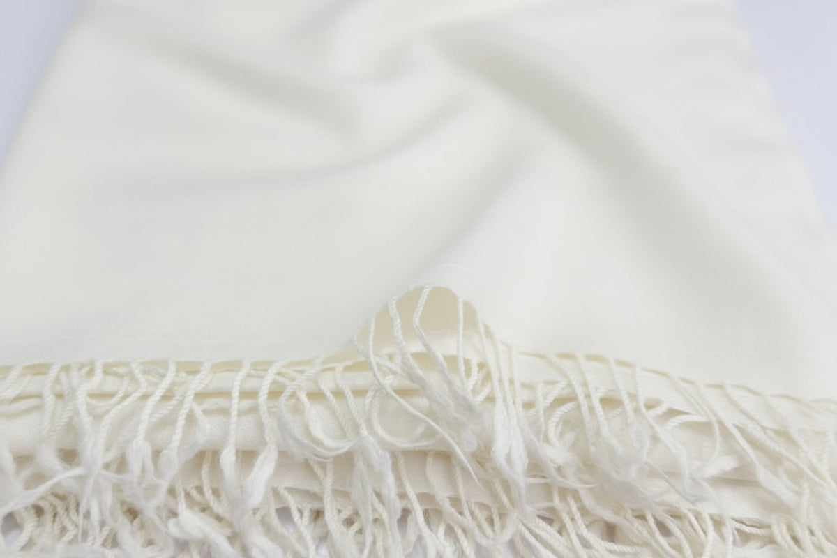 72 Count Premium Swati Wool Shawl Plain Off-White Color, Original, Handmade. long Tassels