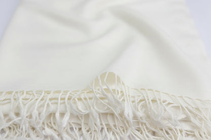 72 Count Premium Swati Wool Shawl Plain Off-White Color, Original, Handmade. long Tassels