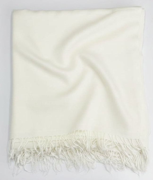 72 Count Premium Swati Wool Shawl Plain Off-White Color, Original, Handmade. long Tassels