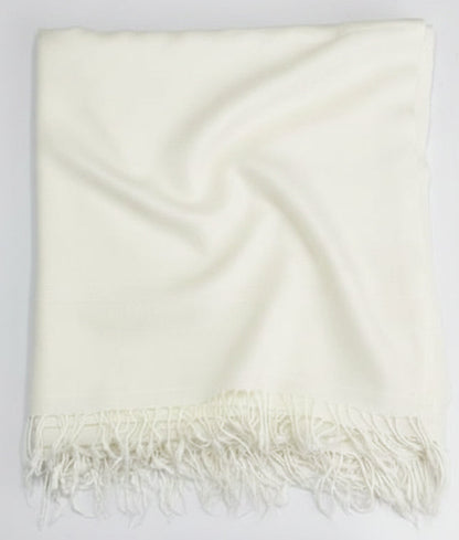 72 Count Premium Swati Wool Shawl Plain Off-White Color, Original, Handmade. long Tassels