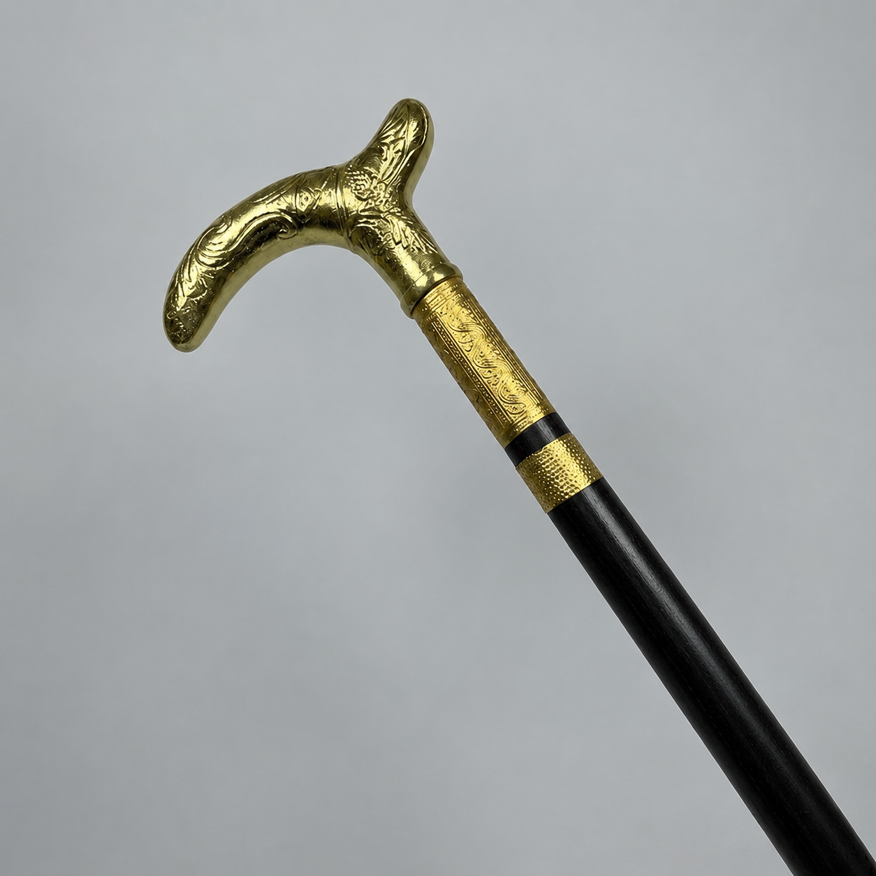Handmade Royal Brass & Wood Walking Cane – Vintage Golden Handle