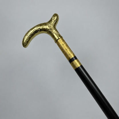 Handmade Royal Brass & Wood Walking Cane – Vintage Golden Handle