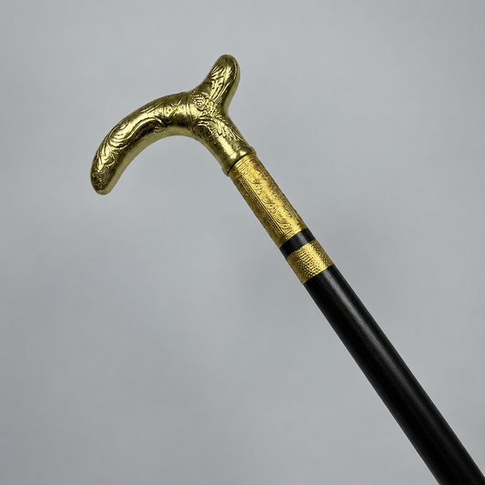 Handmade Royal Brass & Wood Walking Cane – Vintage Golden Handle