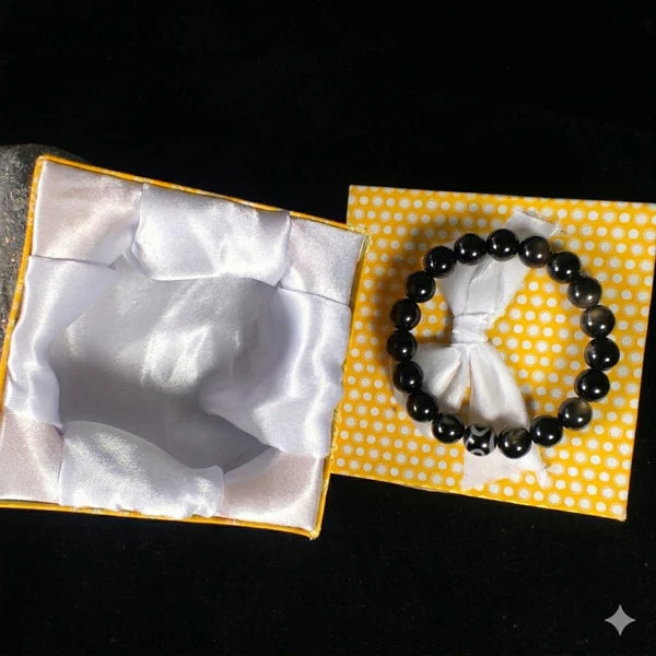 Aqeeq Stone Bracelet – Free Size Fit for All Black Color (16 beads 10mm Size ) Elastic