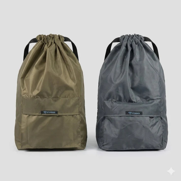 Pack of Two Drawstring Bags – , Waterproof, All-Purpose for Hajj Umrah College/Uni , Gym & Daily Use ( Olive Green + Grey)