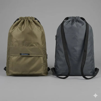 Pack of Two Drawstring Bags – , Waterproof, All-Purpose for Hajj Umrah College/Uni , Gym & Daily Use ( Olive Green + Grey)