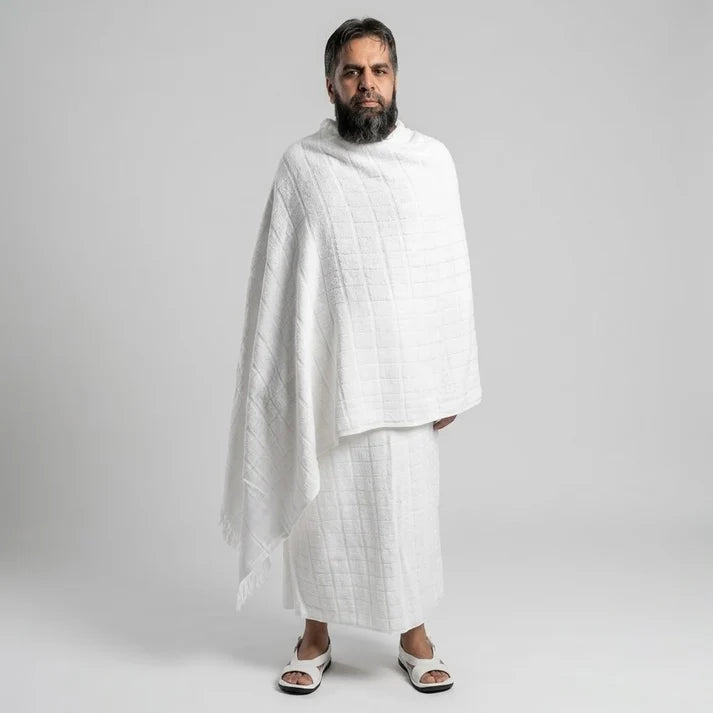 Pure Cotton Full Towel Ihram Set (2 Pieces) – Soft & Absorbent Single-Sided