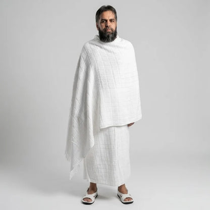 Pure Cotton Full Towel Ihram Set (2 Pieces) – Soft & Absorbent Single-Sided