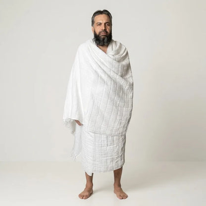 Pure Cotton Full Towel Ihram Set (2 Pieces) – Soft & Absorbent Single-Sided