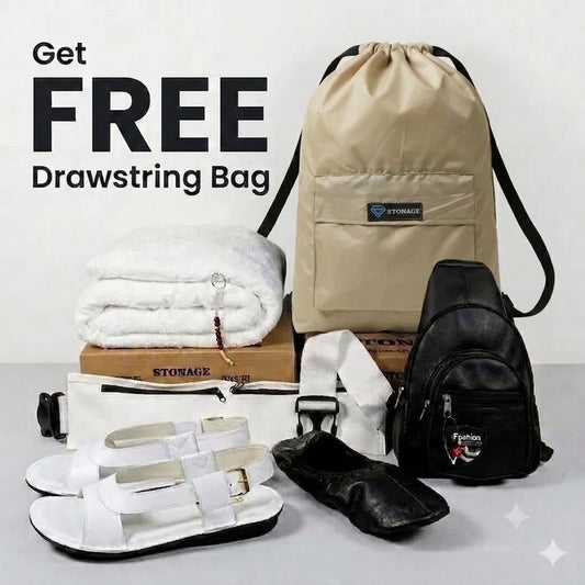 Get Free Drawstring Bag (Of Rs-1,500/-) with 7 in 1 Hajj & Umrah Essentials – One Complete kit.