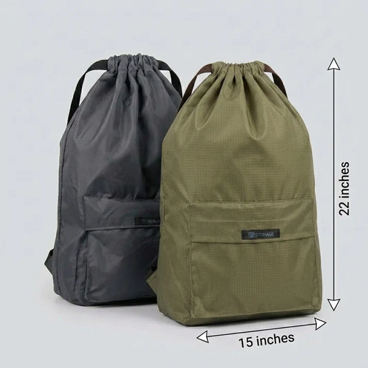 Two (2) Drawstring Bags – , Waterproof, All-Purpose for Hajj Umrah College/Uni , Gym & Daily Use ( Blue + Olive Green )
