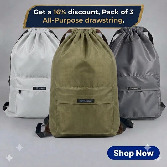 Three (3) Drawstring Bags – , Waterproof, All-Purpose for Hajj Umrah College/Uni , Gym & Daily Use ( Light Grey + Olive Green + Dark Grey )
