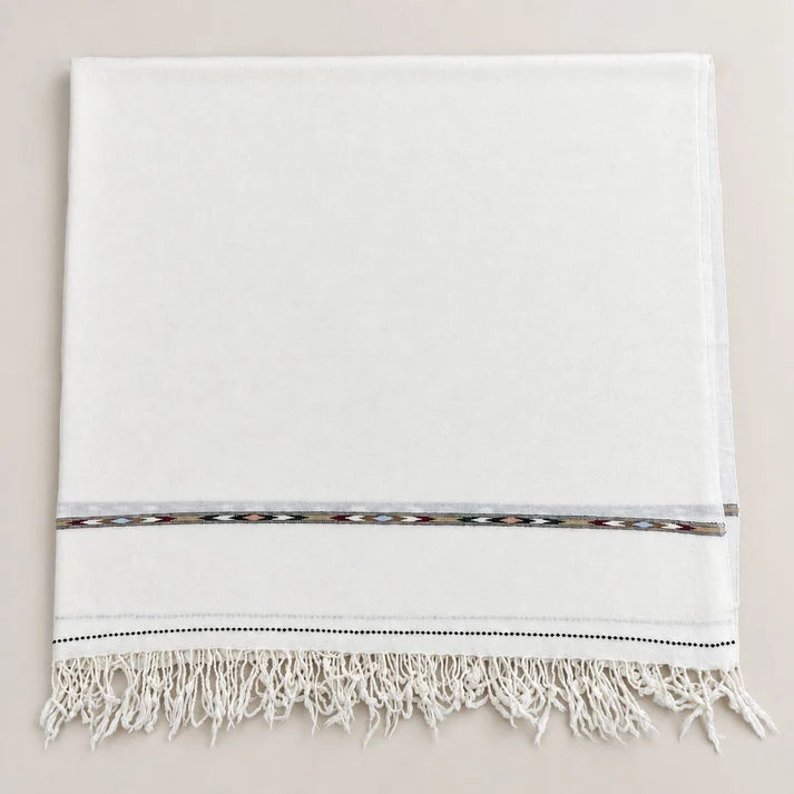 72 Count Premium Swati Wool Shawl Off-White Color, Original, Handmade.