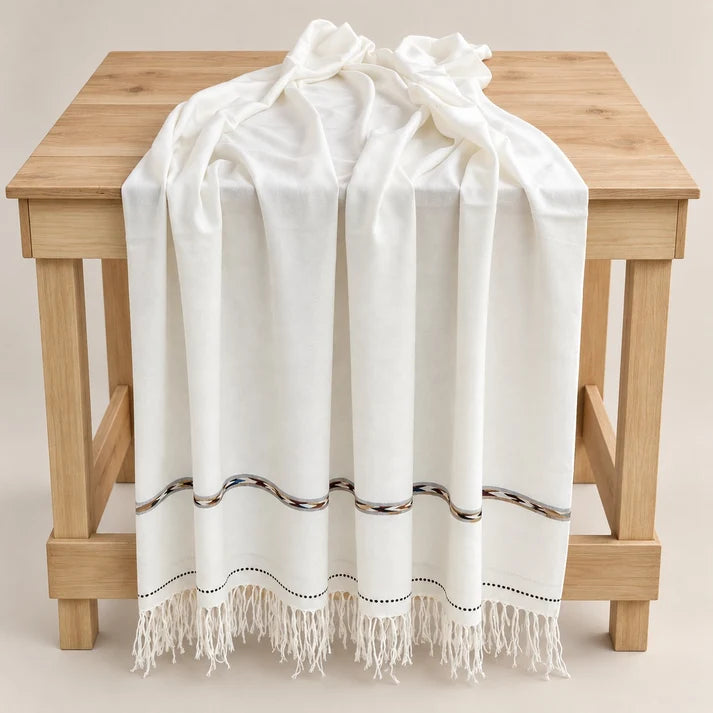 72 Count Premium Swati Wool Shawl Off-White Color, Original, Handmade.