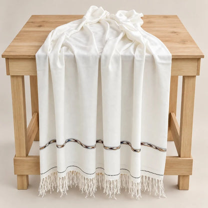 72 Count Premium Swati Wool Shawl Off-White Color, Original, Handmade.