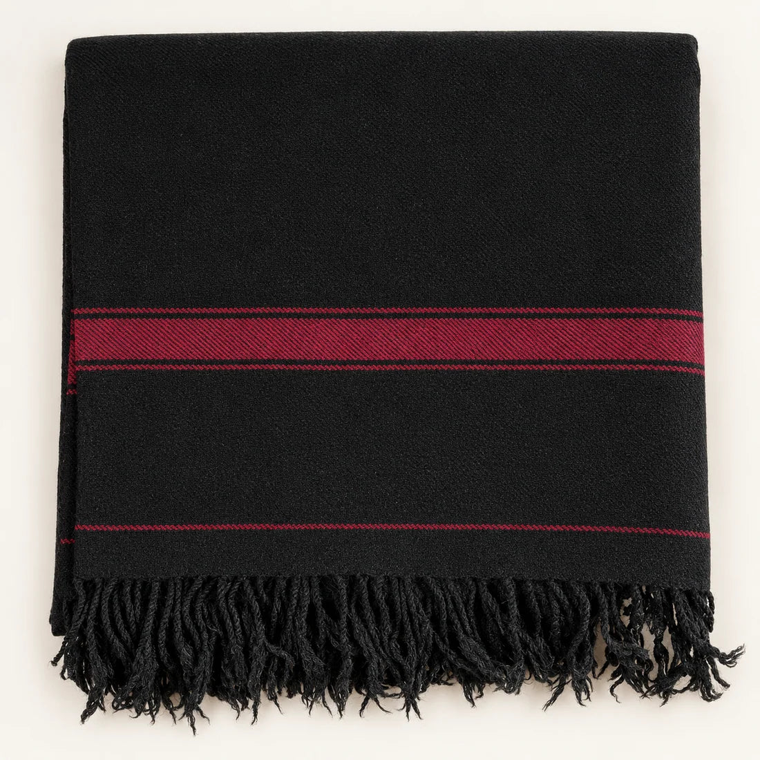 IBEX Swati Black Beauty — Handmade Pure Wool Shawl with Maroon Border