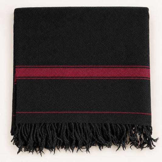 IBEX Swati Black Beauty — Handmade Pure Wool Shawl with Maroon Border