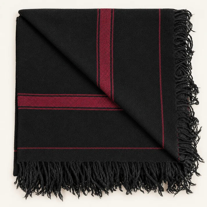 IBEX Swati Black Beauty — Handmade Pure Wool Shawl with Maroon Border